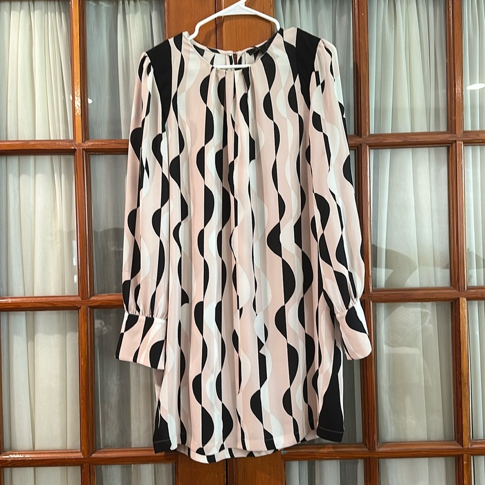 BCBGMaxAzria Black and Cream Long Sleeve Dress